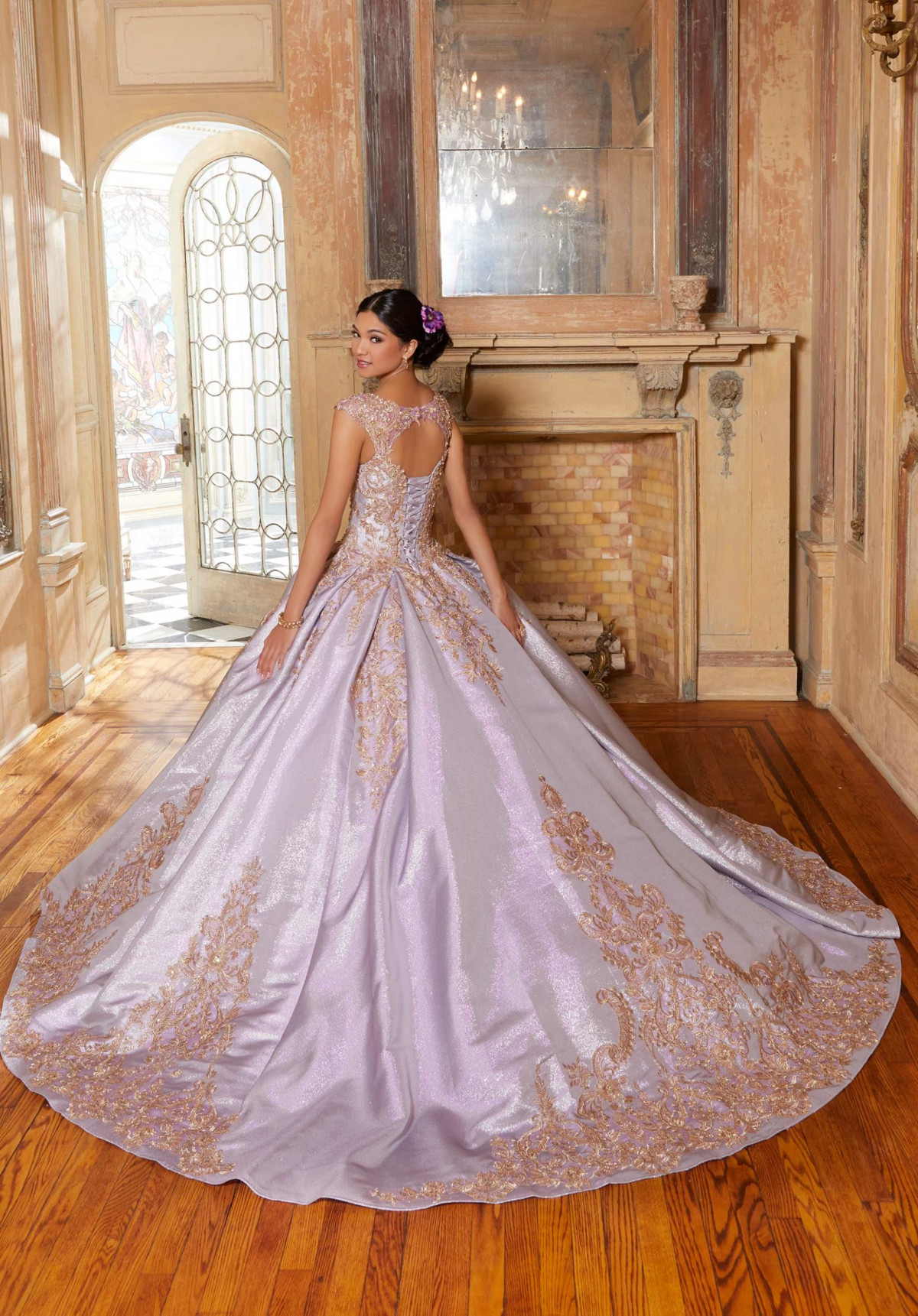 Box-Pleated Metallic Satin Quinceañera Dress  #89315